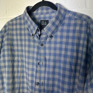 Jos A Bank Traveler Long Sleeve Button Down Shirt Blue Plaid XXL Traditional Fit